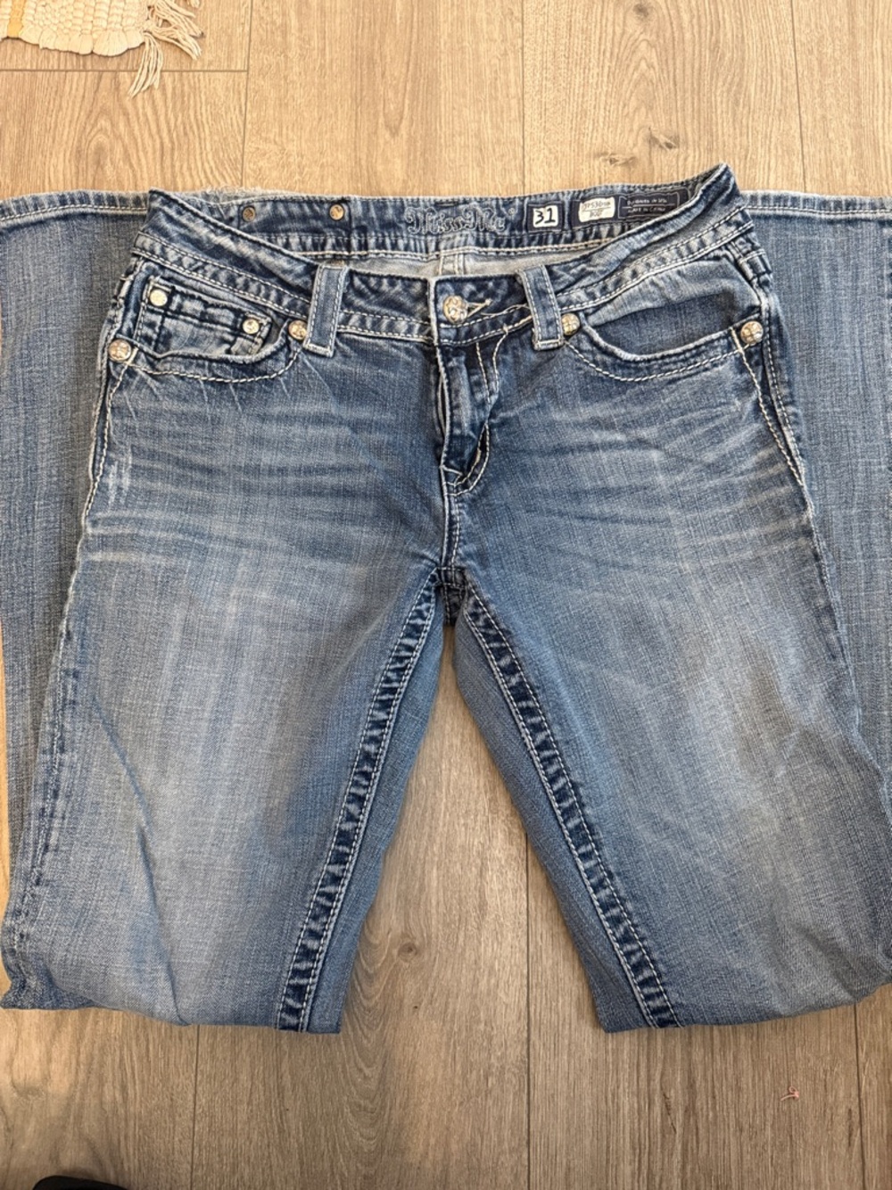 Miss Me Light Blue Bootcut Jeans with Whiskering